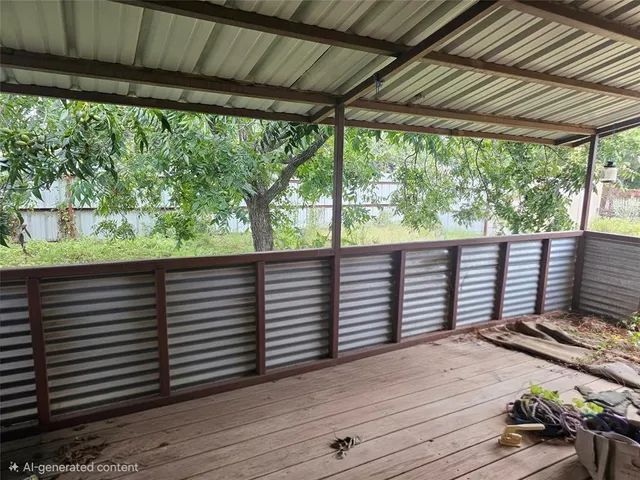 a view of a roof deck with wooden floor