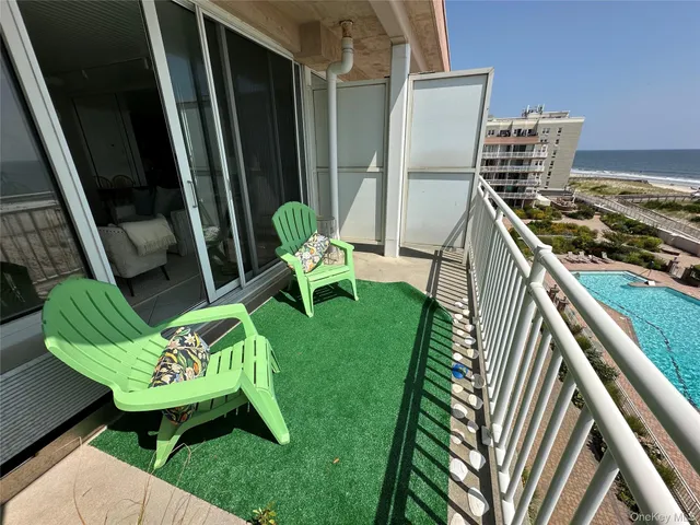 a garden view with a seating space