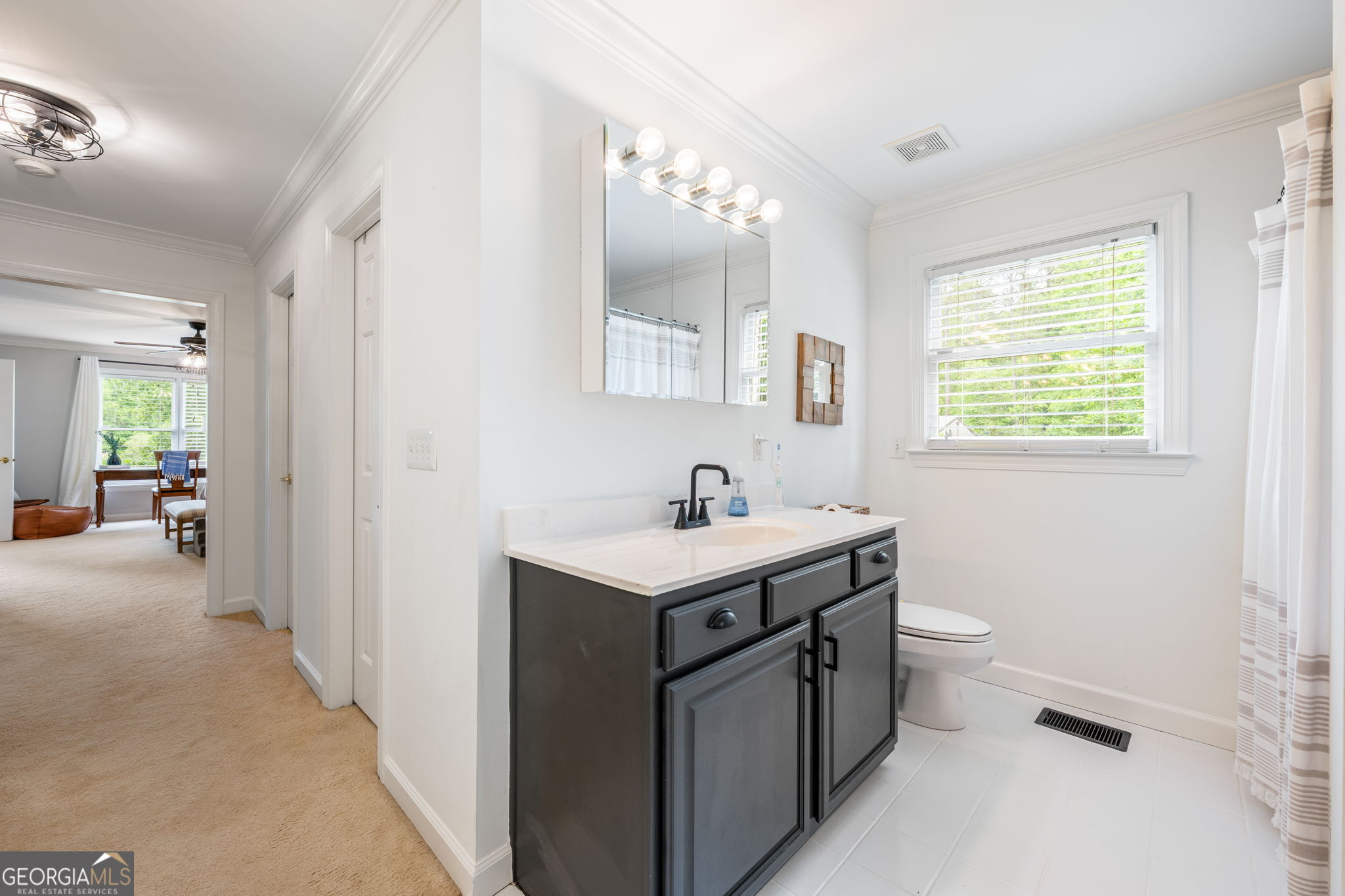 570 Martin Mill Road Moreland, GA 30259 - Photo 25 of 68 a bathroom with a granite countertop sink a toilet and mirror