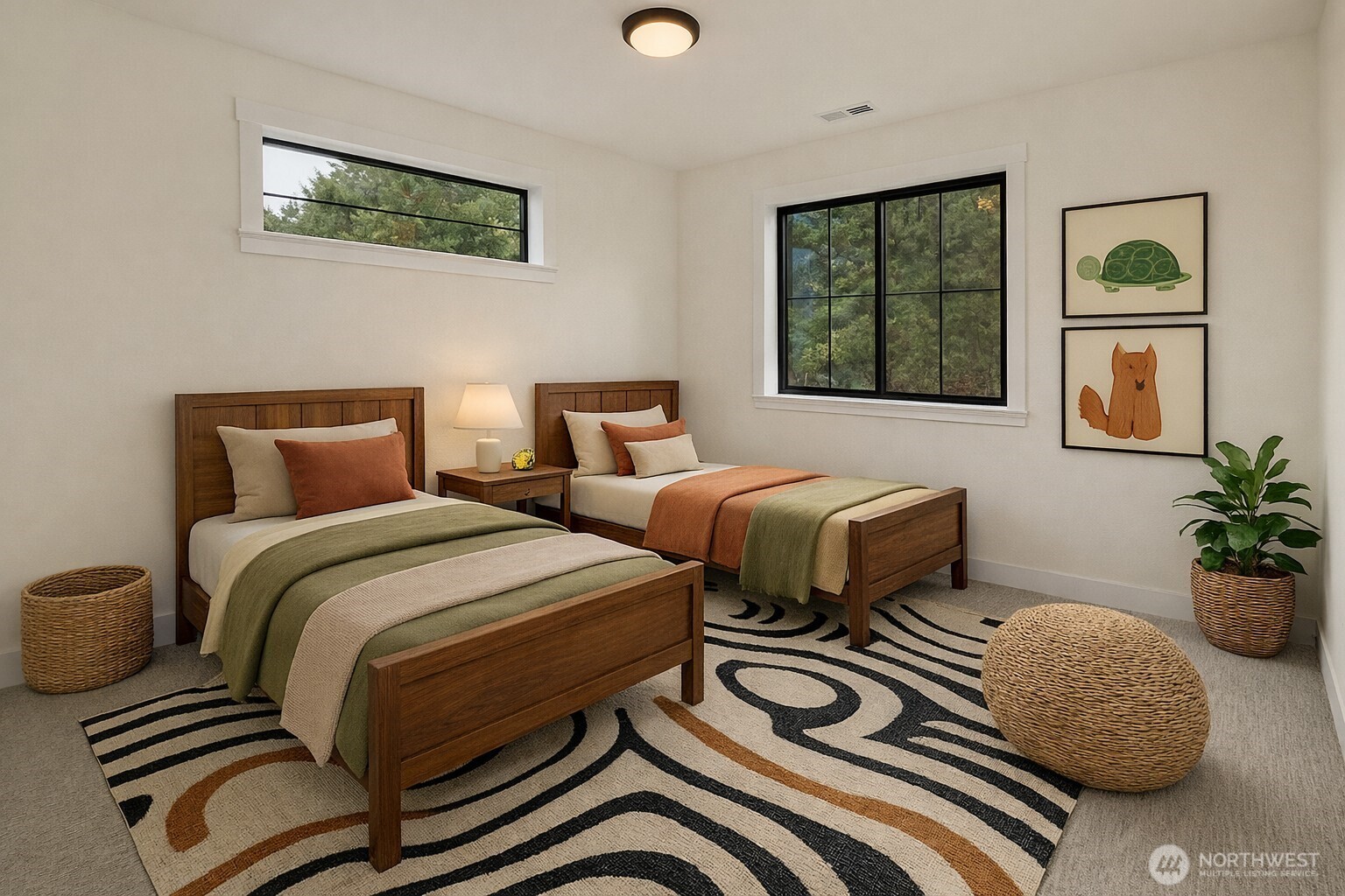 405 Outfitter Place Cle Elum, WA 98922 - Photo 16 of 30 a bedroom with two beds and potted plant next to a window