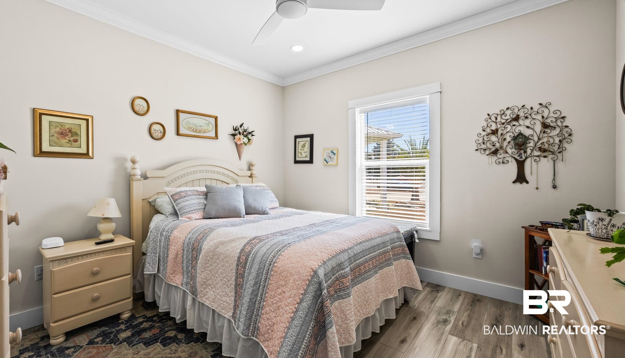 8013 Carmel Circle Foley, AL 36535 - Photo 20 of 49 Bedroom with crown molding, wood finished floors, a ceiling fan, and recessed lighting