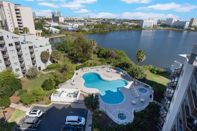 a view of a lake with houses