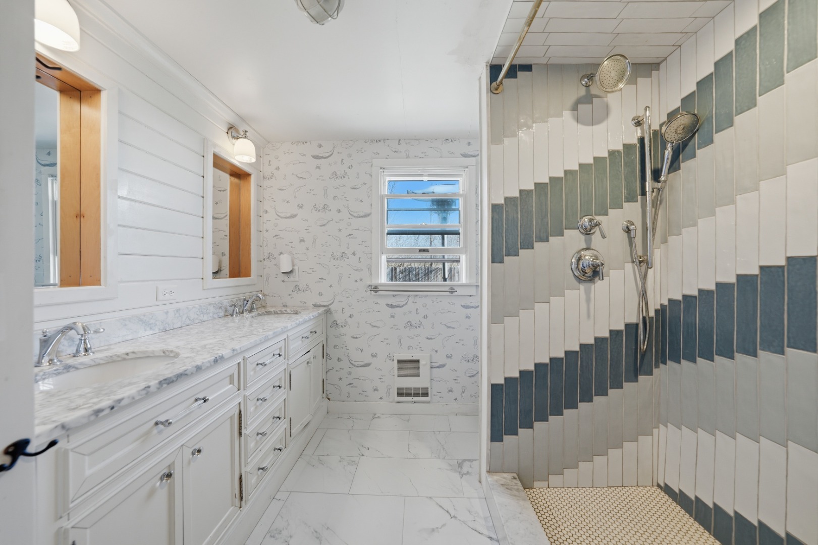1 H Street Nantucket, MA 02554 - Photo 8 of 18 a bathroom with a sink a toilet and shower