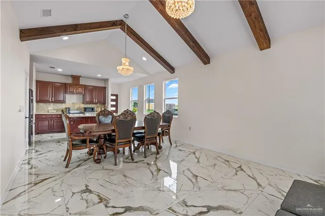 a view of a dining area with furniture