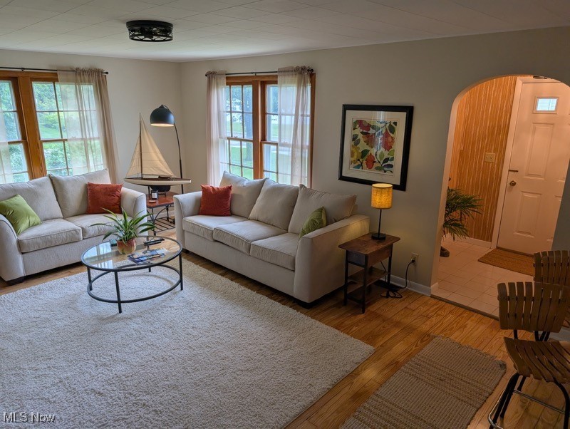 5860 Haber Road Vermilion, OH 44089 - Photo 9 of 31 Living room featuring arched walkways and wood finished floors