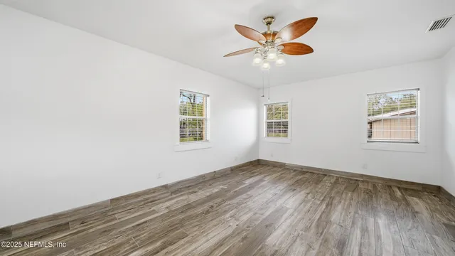 a view of a room with racks on the wall