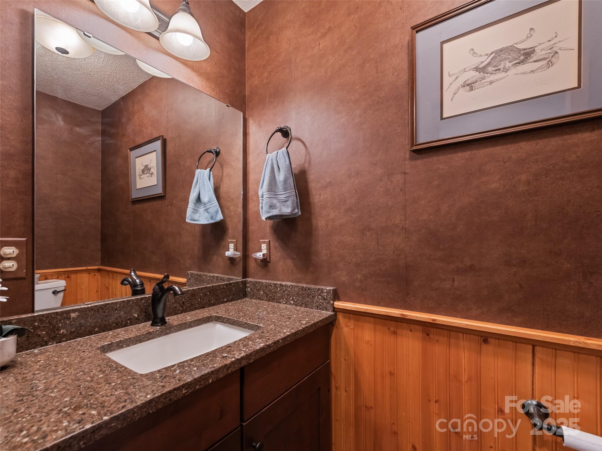 3735 Iron Duff Road Waynesville, NC 28785 - Photo 27 of 48 a bathroom with a granite countertop sink and a mirror