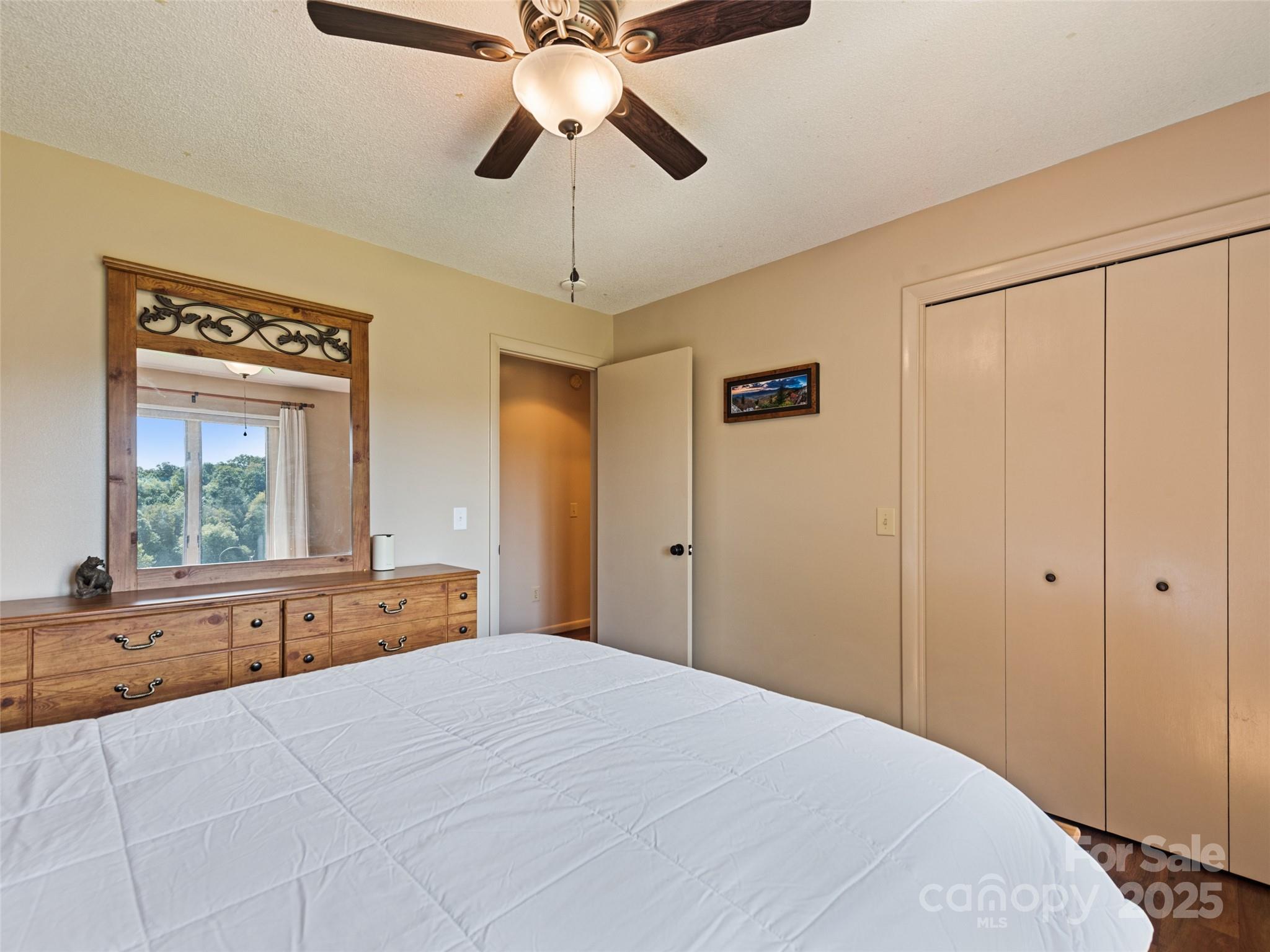 3735 Iron Duff Road Waynesville, NC 28785 - Photo 32 of 48 a bedroom with a large bed and a chandelier fan