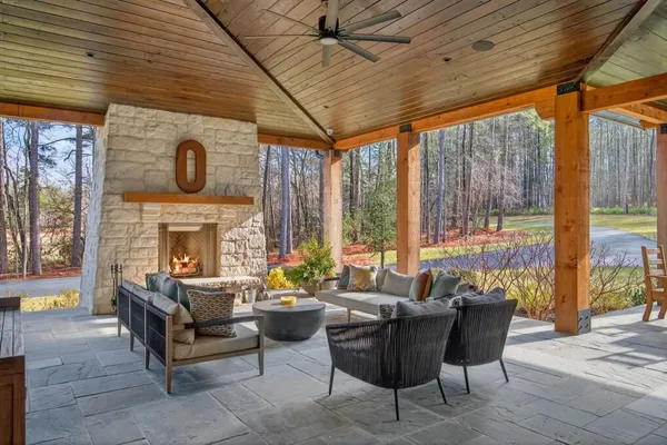 a view of an outdoor space with seating area