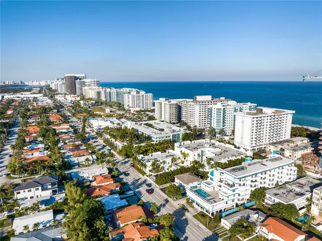 an aerial view of a house with a yard and potted plants