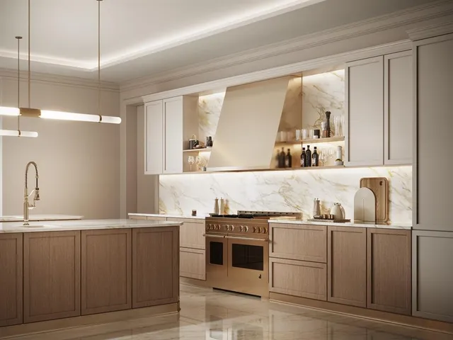 a kitchen with kitchen island granite countertop a sink and white cabinets