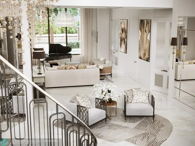 a living room with furniture and large window