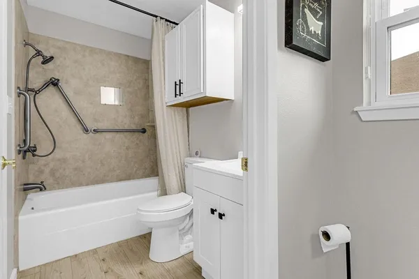 a bathroom with a toilet and a bathtub