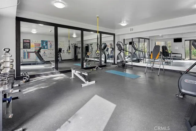 a view of a room with gym equipment