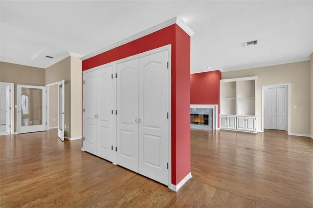 a view of a park with a slide