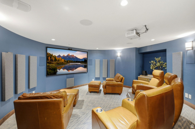 7885 North Rabbitbrush Court, Unit 13 Park City, UT 84098 - Photo 44 of 88 Dedicated media room with a large screen, ceiling-mounted projector, and integrated sound panels