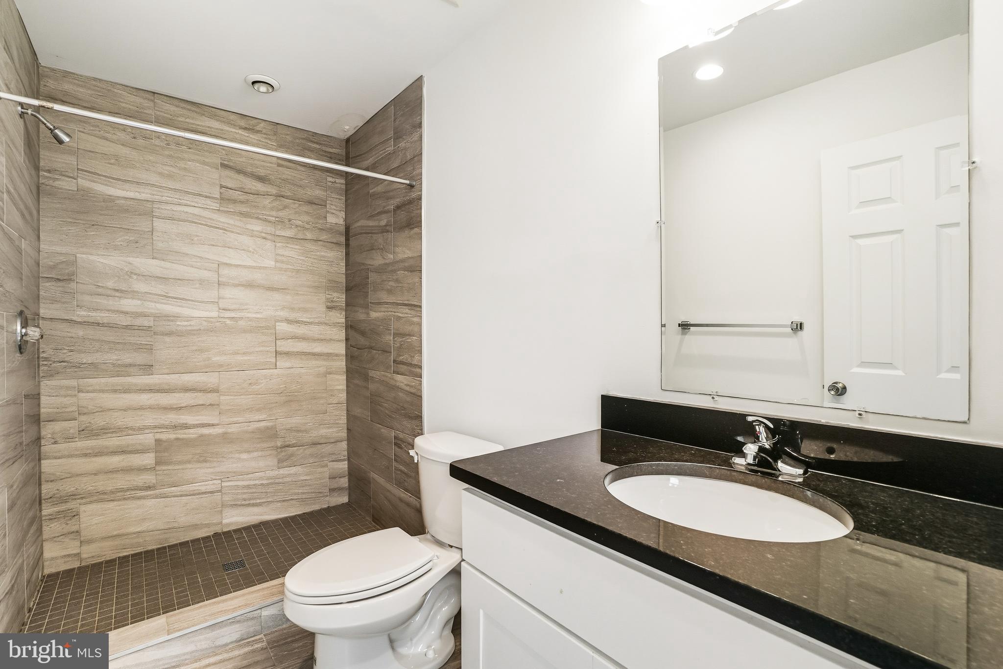 3114 19th Street South Arlington, VA 22204 - Photo 13 of 31 a bathroom with a granite countertop sink toilet a mirror and shower