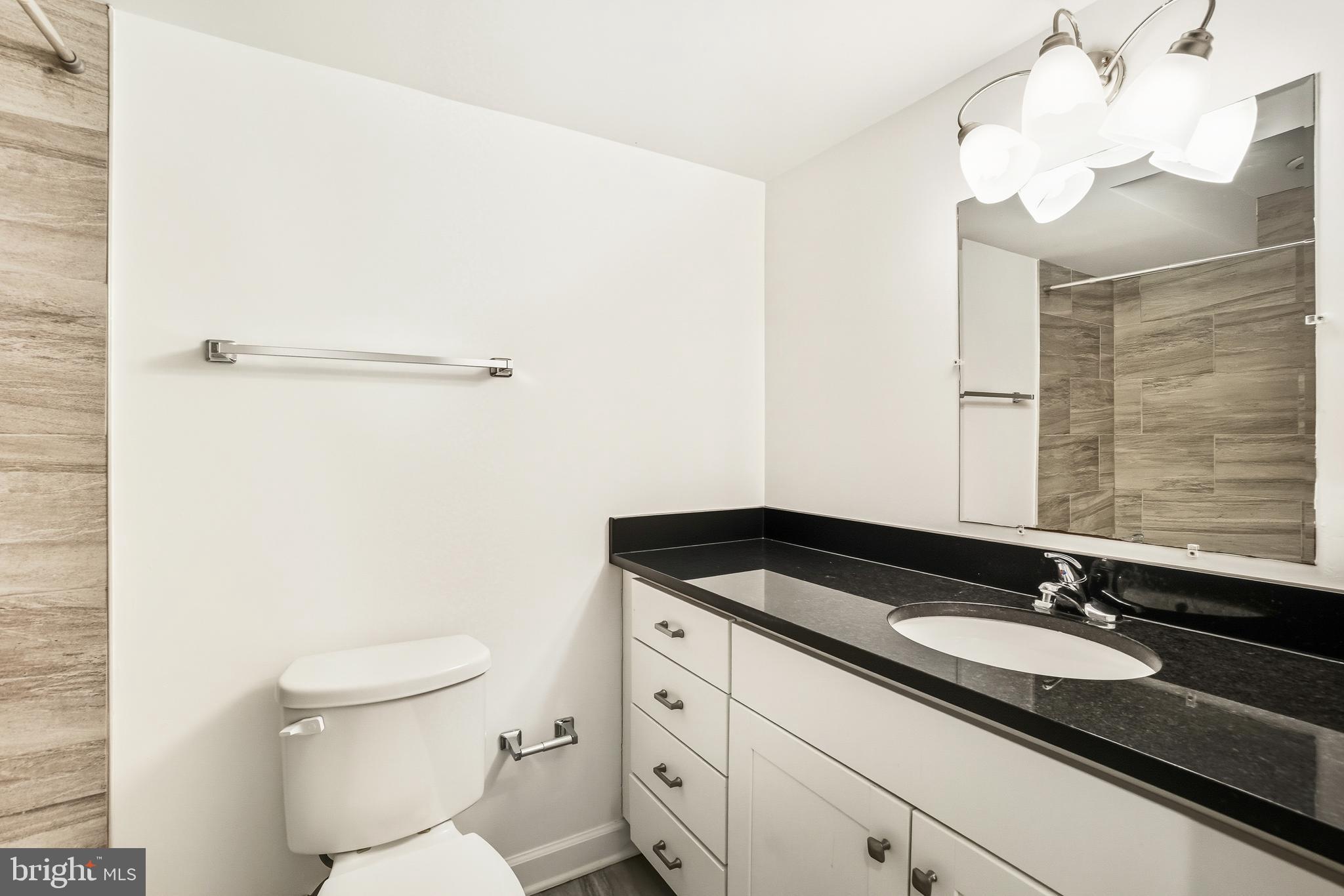 3114 19th Street South Arlington, VA 22204 - Photo 15 of 31 a bathroom with a granite countertop sink toilet and a mirror