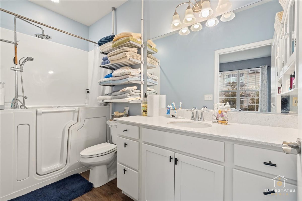 2010 Azure Lane Algonquin, IL 60102 - Photo 24 of 41 a bathroom with a toilet a sink and a large mirror