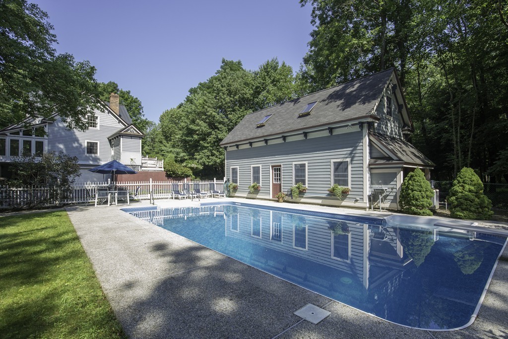 57 Oak Ridge Road Boxford, MA 01921 - Photo 25 of 30 a view of house with swimming pool and sitting area