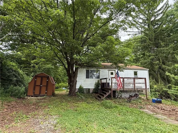 a view of a house with a yard and large tree