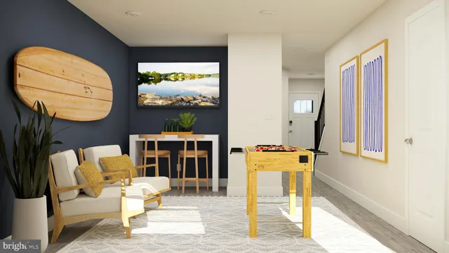 a living room with a couch and a floor to ceiling window