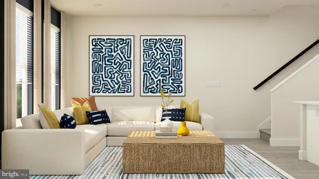 a living room with a couch and a table