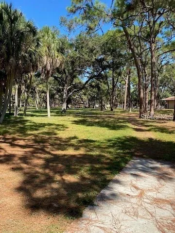 a view of a water fountain and a big yard