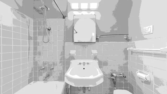 a bathroom with a sink a toilet and mirror