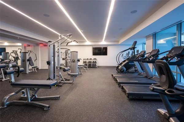a view of a room with gym equipment