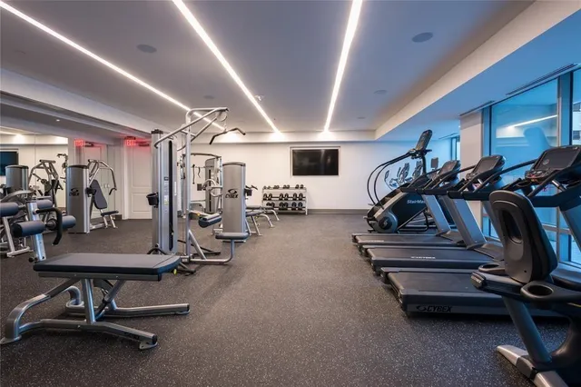 a view of a room with gym equipment