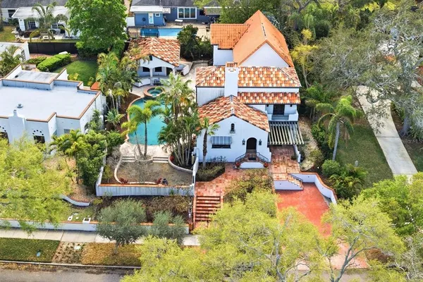an aerial view of a house
