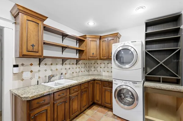a kitchen with lots of counter top space