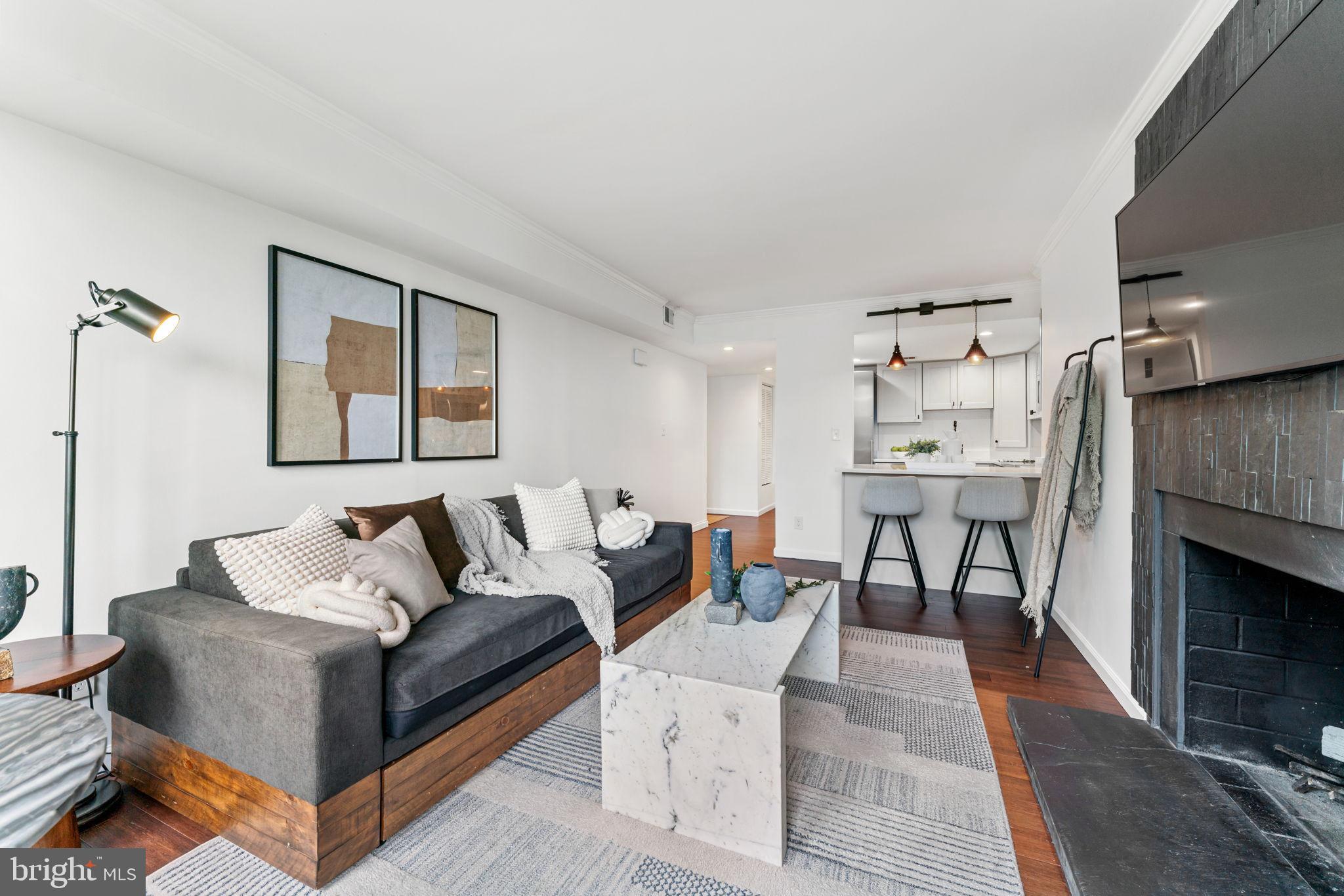 1700 17th Street Northwest, Unit 508 Washington, DC 20009 - Photo 9 of 24 a living room with furniture and a fireplace