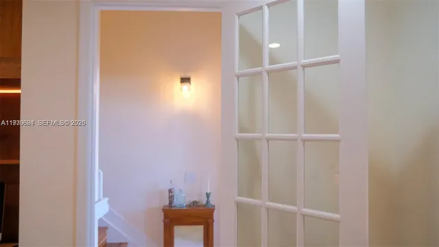 a room with a fireplace and a vanity