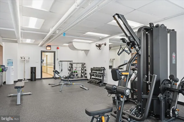 a view of a room with gym equipment
