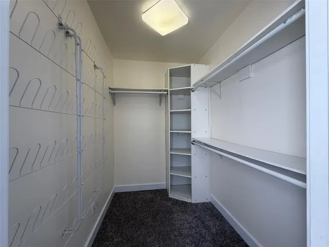 a view of walk in closet with empty racks