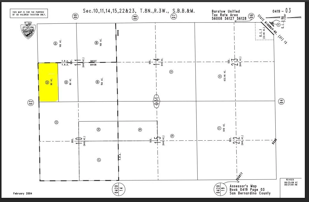 0 Buckboard Road, Unit 41903102 Barstow, CA 92311 - Photo 10 of 11 80 ac Assess. map