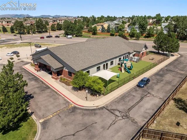 an aerial view of a house