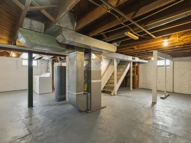 a view of a room with wooden racks