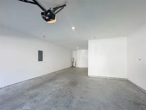 a view of a room with wooden walls