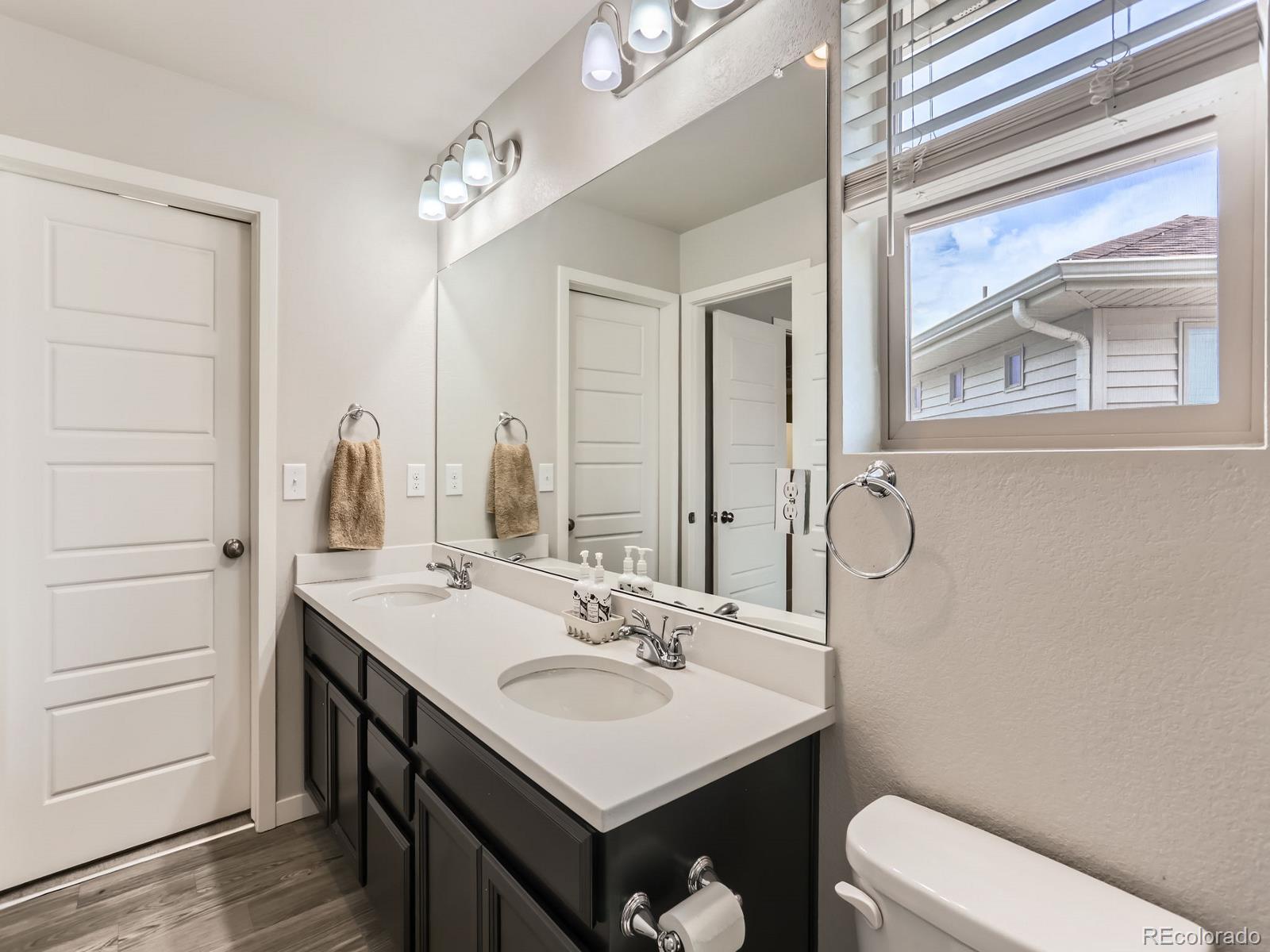 2899 Merry Rest Way Castle Rock, CO 80109 - Photo 18 of 39 a bathroom with a sink vanity mirror and toilet