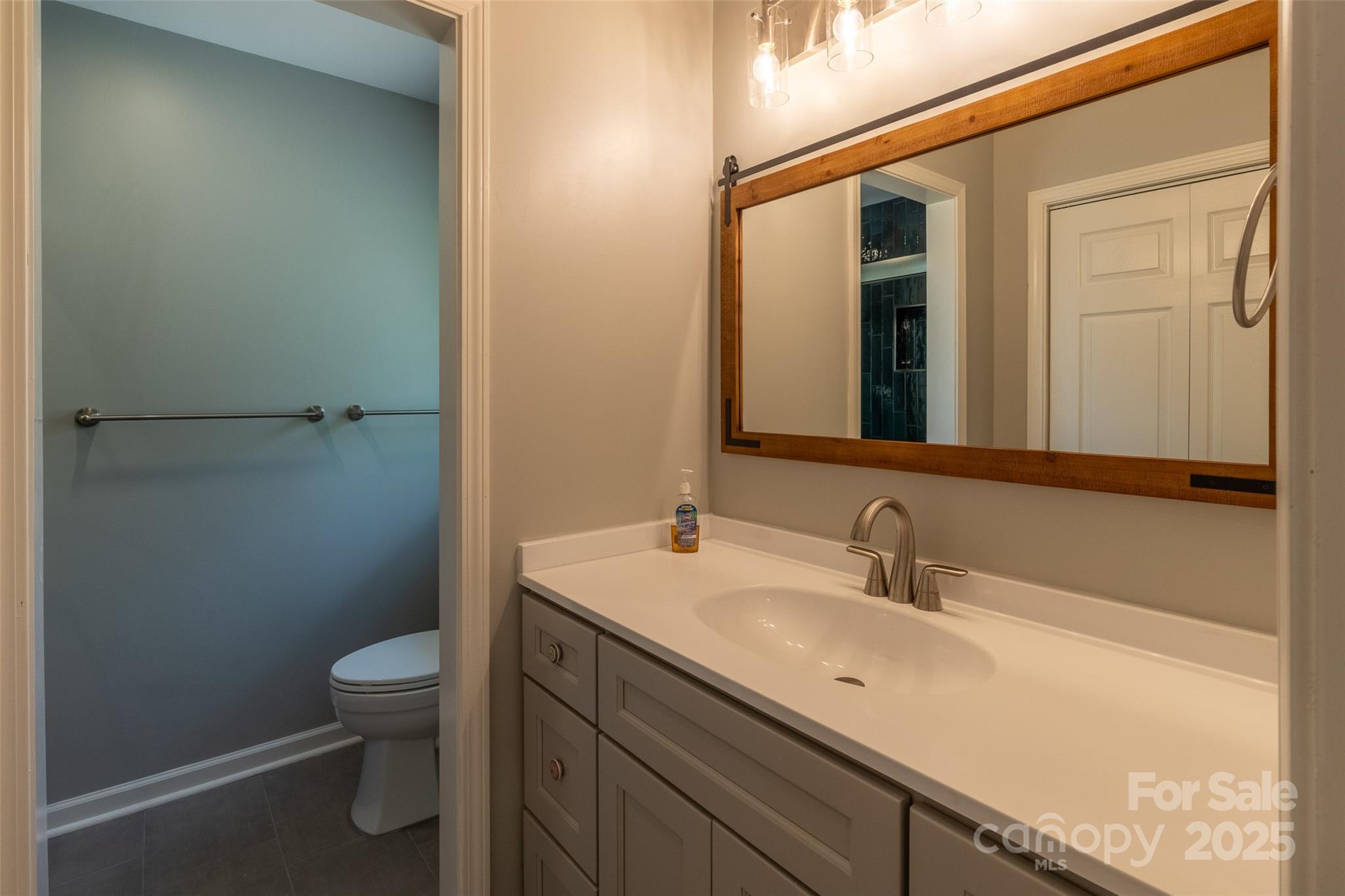 136 Dars Lane Tuckasegee, NC 28783 - Photo 28 of 39 a bathroom with a sink a toilet a mirror and shower