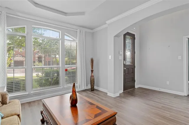 a living room with window