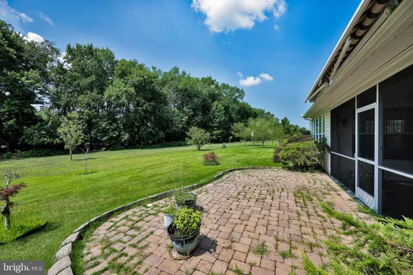 a view of a garden with an outdoor space