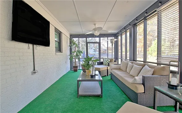 a view of a dining area with furniture