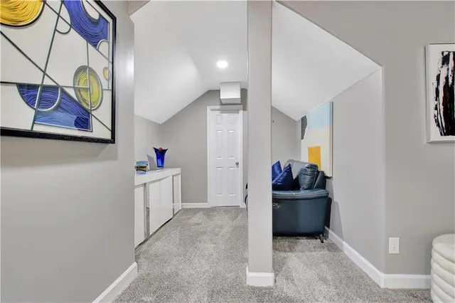 a street view with large trees