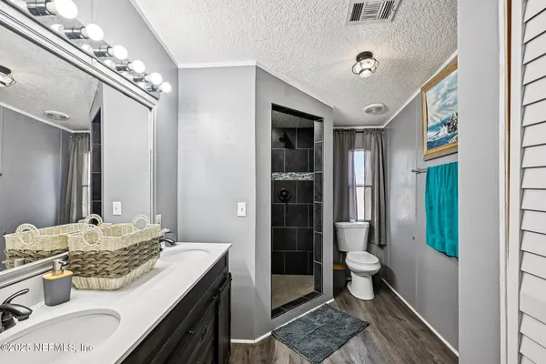 a bathroom with a bathtub