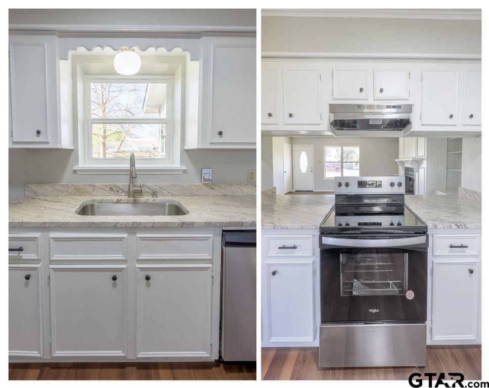 14212 Arber Street Flint, TX 75762 - Photo 14 of 38 a kitchen with stainless steel appliances granite countertop a stove and white cabinets