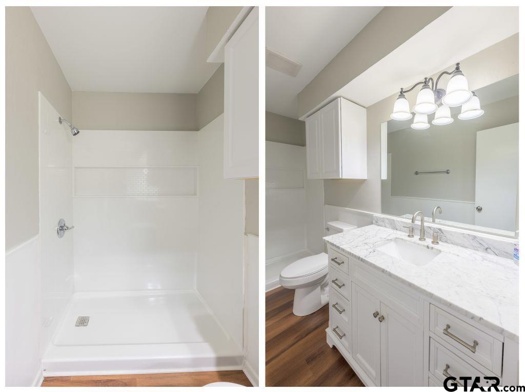 14212 Arber Street Flint, TX 75762 - Photo 26 of 38 a bathroom with a sink a toilet and shower